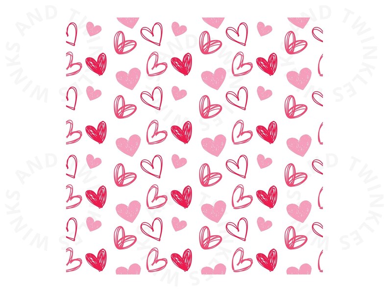 Peut inclure: Un motif sans couture de c&oelig;urs roses et rouges sur un fond blanc. Les c&oelig;urs sont dessin&eacute;s dans un style simple et dessin&eacute; &agrave; la main.