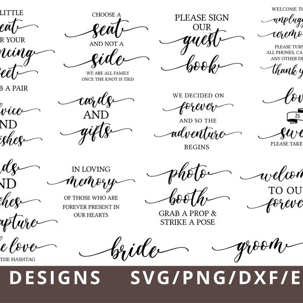 Wedding SVG Bundle, Wedding Signs Svg Bundle,  Wedding Sign Svg Png Dxf Eps, Wedding Svg, Welcome To Our Wedding Svg Png Dxf Eps