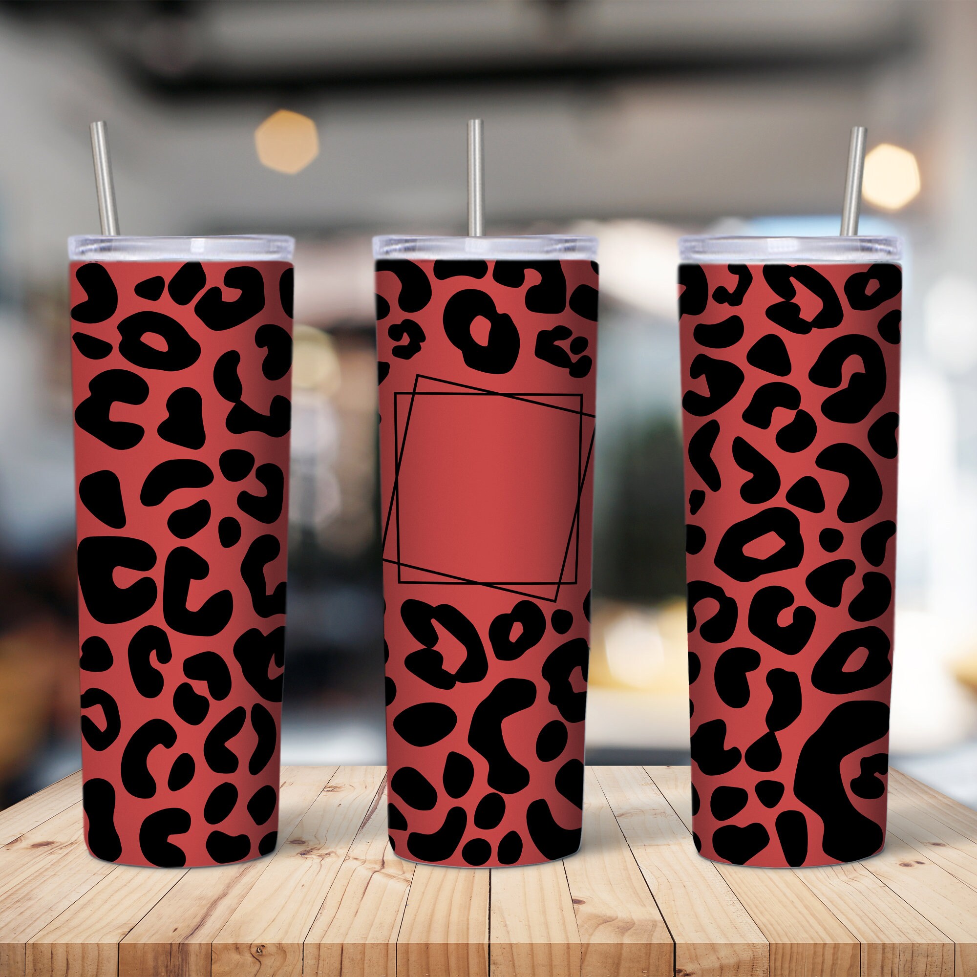 20 Oz Skinny Blank Frame Leopard Tumbler Design, Straight and Tapered ...