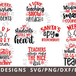 Teacher Christmas SVG PNG Dxf Eps Sign Bundle para Cricut Silhouette