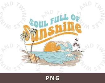 Alma llena de sol PNG, Retro Verano Png, Groovy Verano Png, Amor propio Png, Sol Png, Playa Png, Diseño de Sublimación Retro
