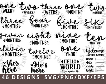 Baby Milestone Svg Bundle - Hello World Svg - Monthly Milestone Baby Stats Svg Files Cricut Silhouette - Newborn Sign Svg - Baby Svg Dxf Png