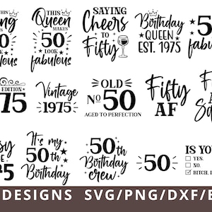 50e verjaardag SVG-bundel, vintage 1975 verjaardag Svg Png, vijftig verjaardag Svg voor shirts, Hallo 50 vijftigste verjaardag Svg Cricut Cut-bestanden