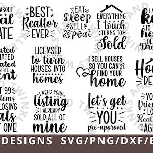 Real Estate SVG Bundle, Realtor Svg, Real Estate Agent Svg Cut File Bundle, Real Estate Agent  Quotes Svg Dxf Png Eps