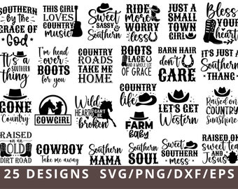南部 SVG バンドル、農家の少女 SVG、カウボーイ SVG、カントリー SVG、カウガール SVG、カントリー ライフ SVG、Cricut Silhouette Studio 用カット ファイル