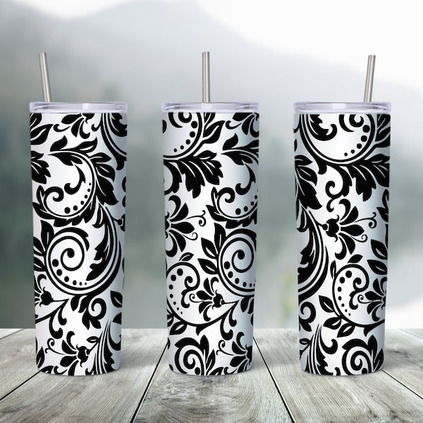 Tooled Leather Tumbler Wrap PNG for 20oz Skinny Straight and Tapered Tumbler, Floral Tumbler Sublimation Wrap