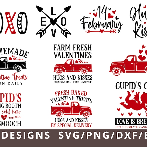 Farmhouse Valentine Svg, Farmhouse Svg, Valentine's Day Svg, Valentine Truck Svg, Kisses Svg, Valentine Sign Svg Eps Dxf Png, Hearts Svg