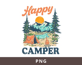 Happy Camper PNG, Camping Sublimation Design, Retro Camp Shirt PNG, Outdoor Quote PNG, Instant Download
