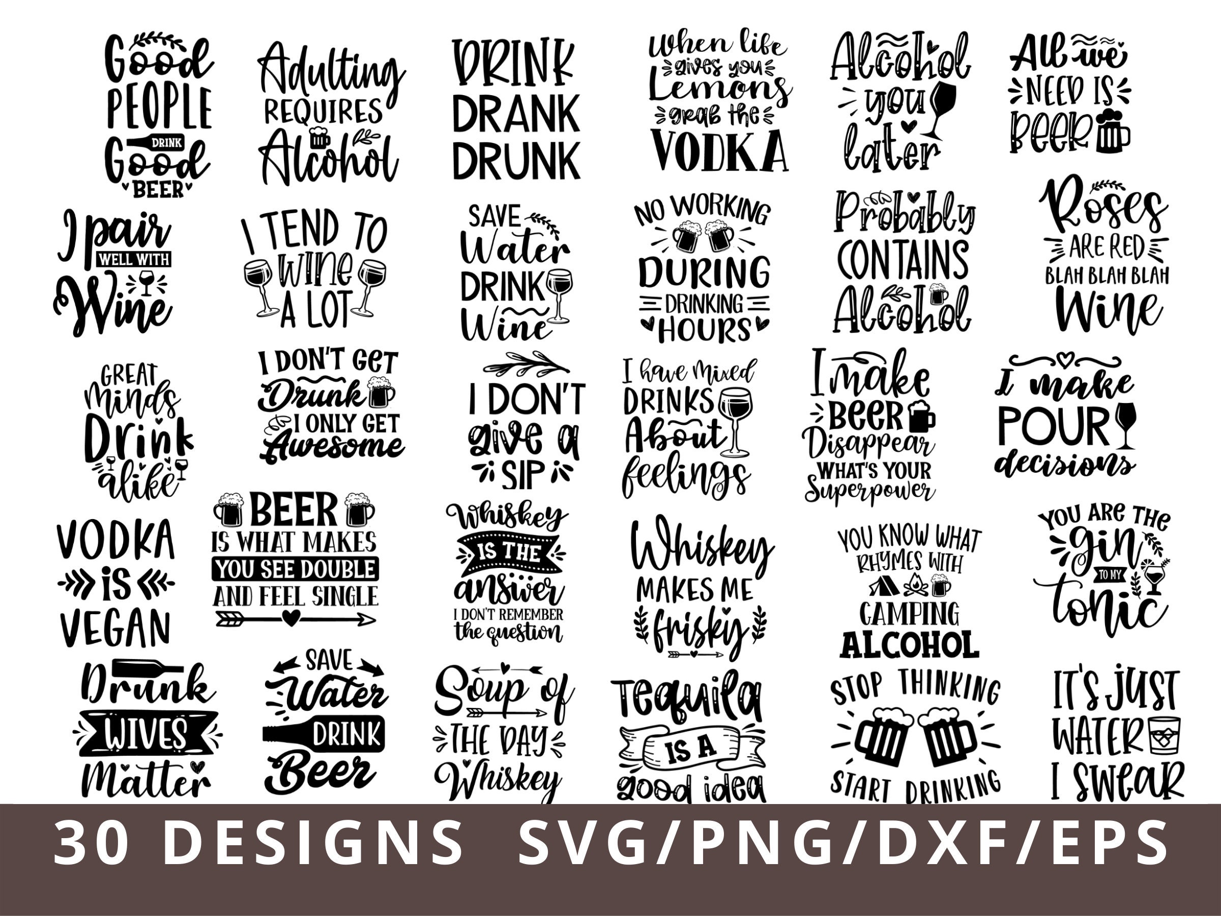 Drinking SVG Files for Adult Drink Pouches, Wine Glasses or Koozies!