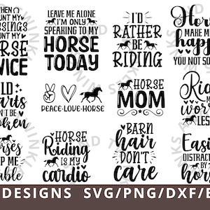 Cheval Svg, Bundle Svg amoureux des chevaux, Svg équestre, Svg de ferme, Svg de fer à cheval, Svg Animal, cheval fille citations Svg Png Dxf Eps, Svg stable