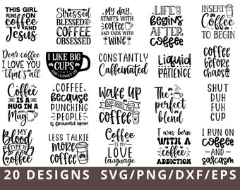 Coffee SVG Bundle, Funny Coffee SVG, Coffee Quotes Svg Png Dxf, Caffeine Queen, Coffee Lovers Svg, Coffee Obsessed, Coffee Mug Svg