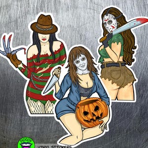 Horror Movie Stickers Michael Myers Jasons Voorhees Freddy Kruger Female Slashers Laptop Bottle Decals Creepy Halloween Art Horror Gifts