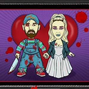 Retrato personalizado de Chucky Tiffany, arte fotográfico dibujado a mano, juego de niños, Halloween, gótico, aniversario de bodas, cumpleaños, regalos para amantes de las películas de terror