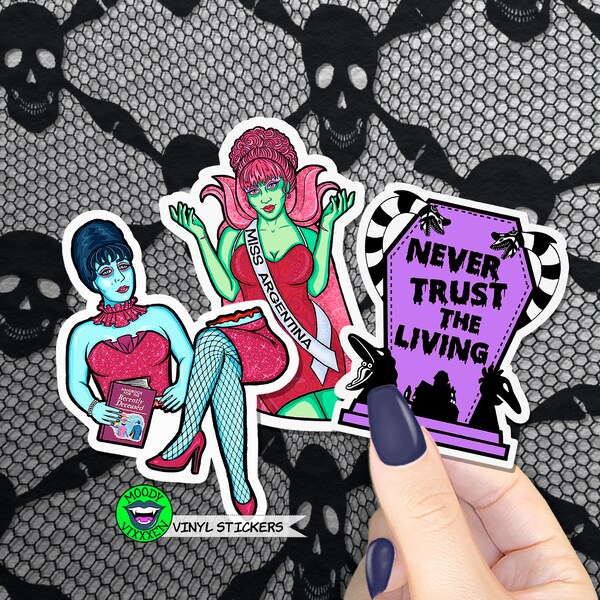 Beetlejuice Sticker Miss Argentina Magicians Assistant Never Trust The Living Tombstone Vinyl Decal Horror Movie Decor Gifts Her Him