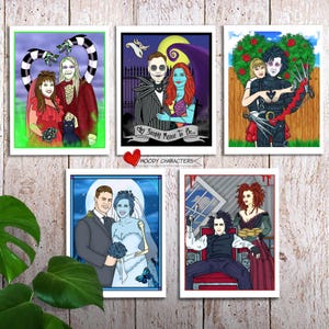Ritratti gotici personalizzati in stile Tim Burton, da foto a disegni cinematografici disegnati a mano, regali per coppie, compleanni, fidanzamenti, anniversari di matrimonio, feste di fidanzamento