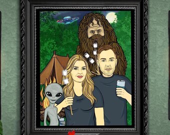 Bigfoot Custom Portrait Alien Hand Drawn Sasquatch Cryptid Camping UFO Cryptozoology Geek Anniversary Birthday Funny Cute Nerd Sci Fi Gift