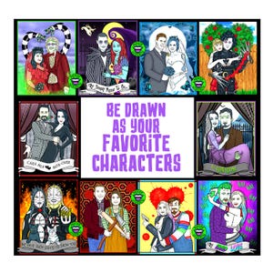 Couple Portrait Custom Hand Drawn Photo to Art Illustration Horror Halloween Wedding ideas Anniversary Birthday Gifts