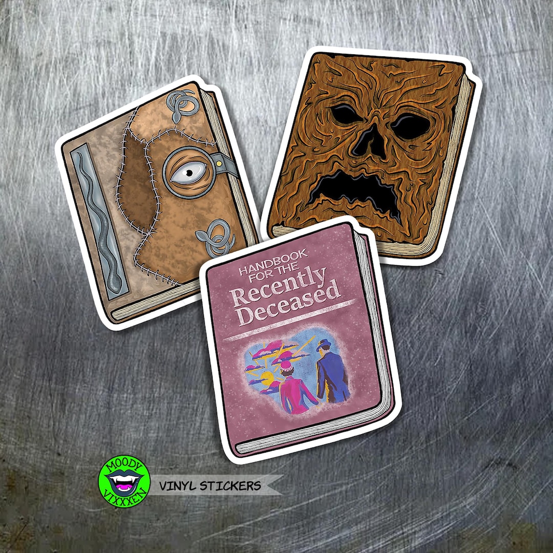 Horror Book Stickers Necronomicon Recently Deceased Handbook Hocus ...