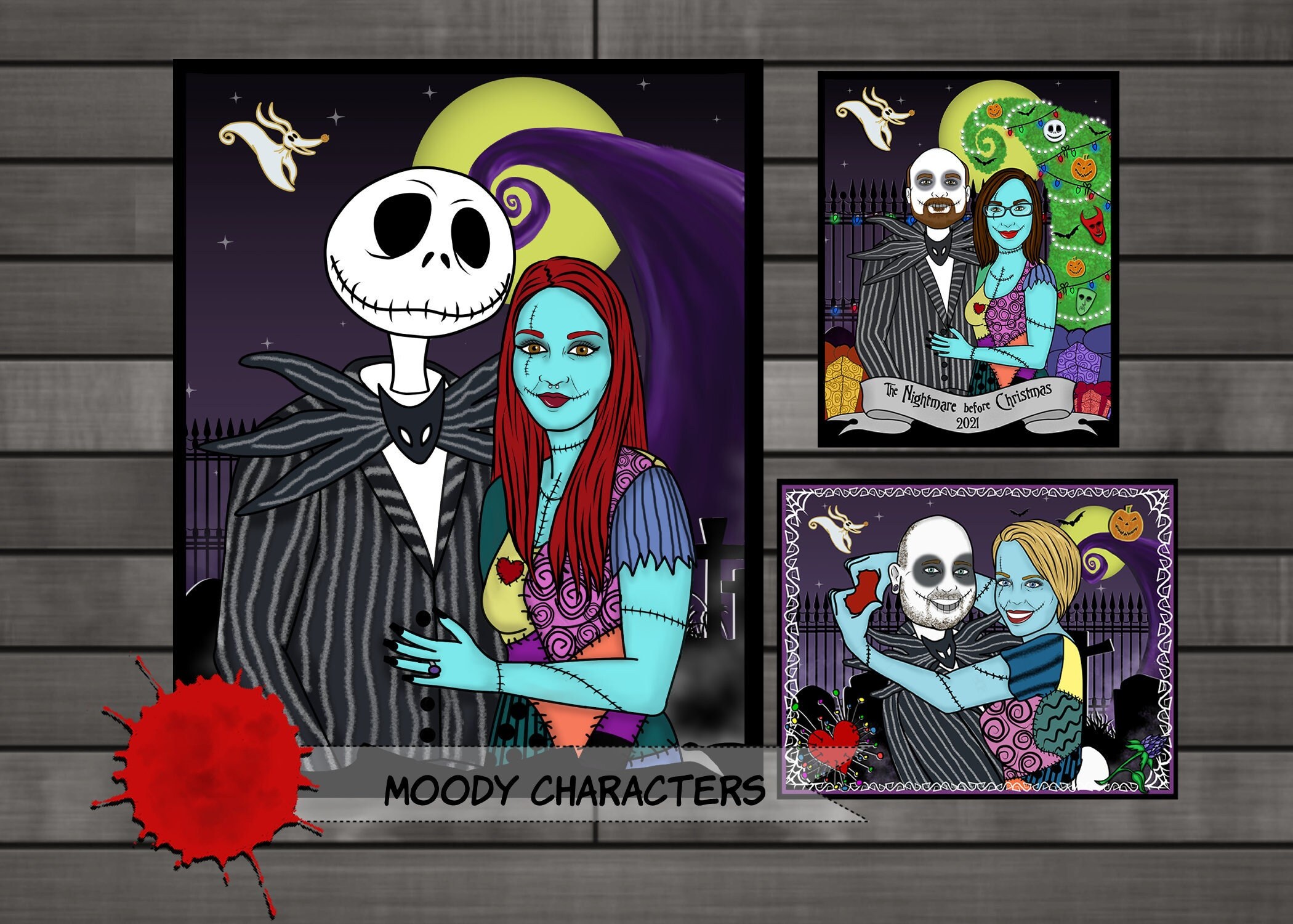 Jack & Sally / Nightmare Before Christmas / Custom Portrait / - Etsy