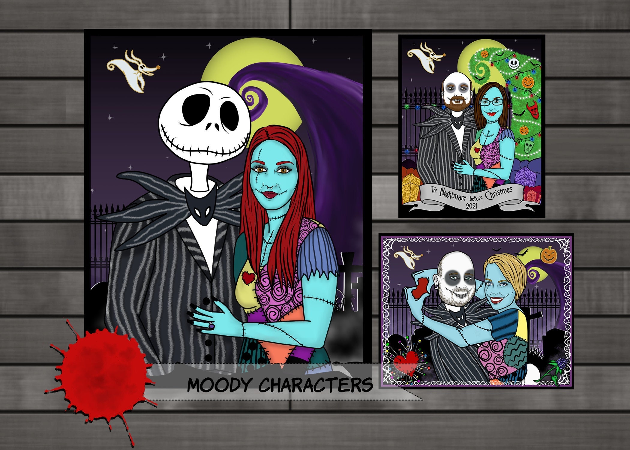 The Nightmare Before Christmas Cartoon Porn - Jack & Sally / Nightmare Before Christmas / Custom Portrait / - Etsy