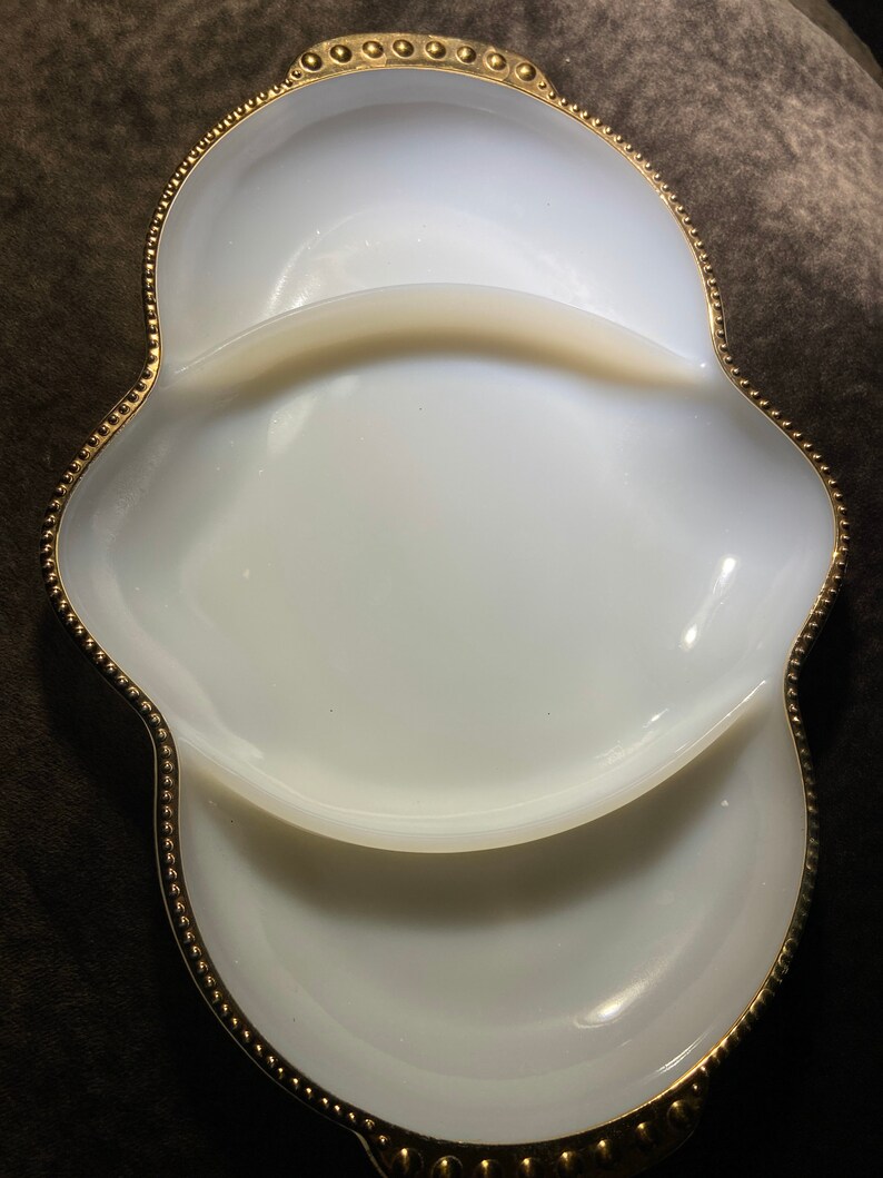 Vintage Fire King Oven Ware 11 in 3 Compartment Milk Glass Etsy