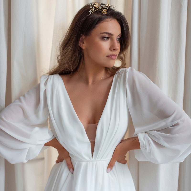 Long Chiffon Dress with Deep V Neck Decor with Lace Azalea Plus Size