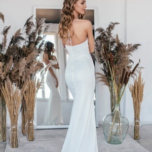 Camila gown, Modern minimalist wedding dress, Asymetric dress, One shoulder satin dress, Sleek silhouette bridal gown, reception dress image 4