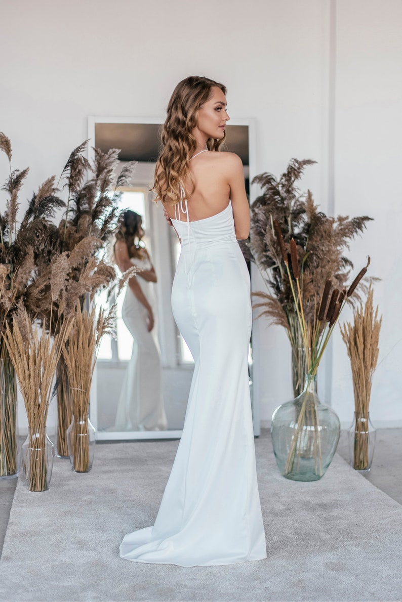 Camila gown, Modern minimalist wedding dress, Asymetric dress, One shoulder satin dress, Sleek silhouette bridal gown, reception dress image 4