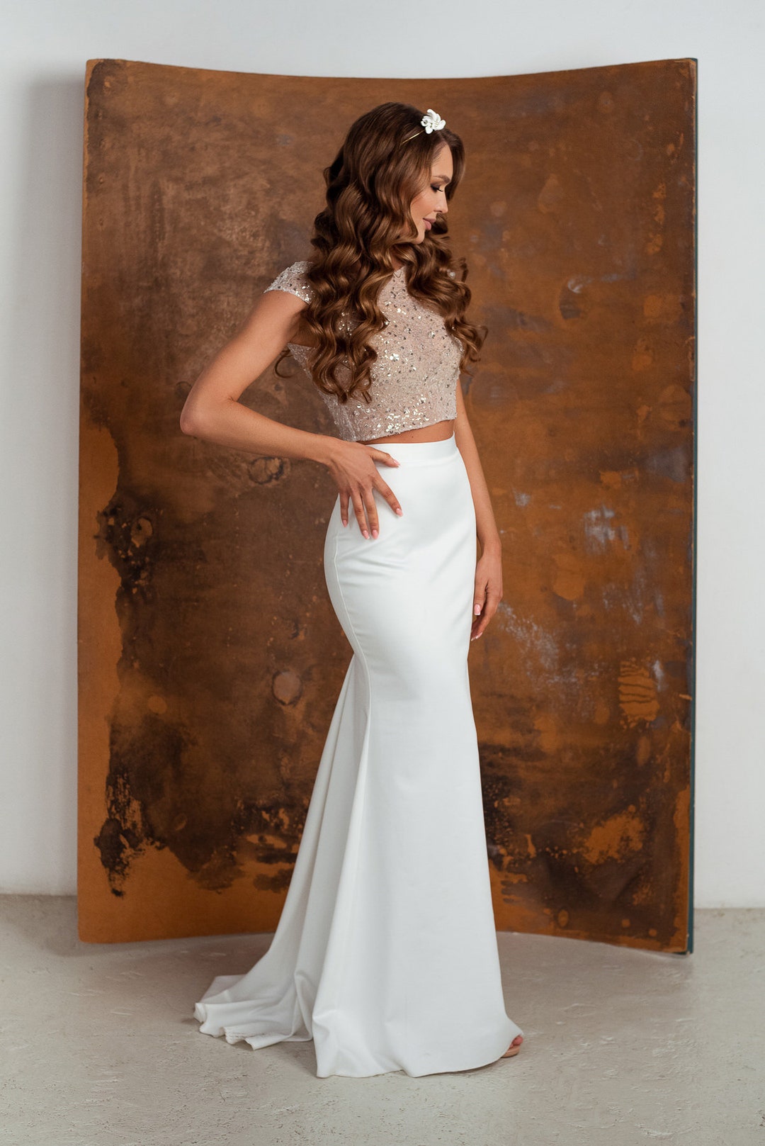 Hopeless Romantic Two Piece Set - Strapless Crop Top and Maxi Skirt Set in  Ivory