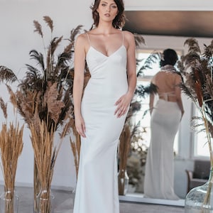 Lucy gown, Modern minimalist wedding dress, Backless dress, Spaghetti Strap satin dress, Sleek silhouette bridal gown