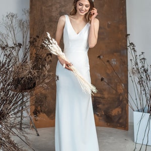 Adora gown, Modern minimalist wedding dress, V shaped back satin dress, Sleek silhouette bridal gown