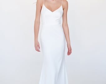 Ellie gown, Modern minimalist wedding dress, Backless dress, Spaghetti Strap satin dress, Sleek silhouette bridal gown, Reception Dresses