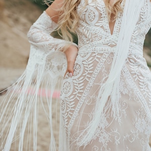 Boho wedding lace dress, Bohemian wedding dress, Two piece wedding dress, Train
