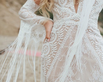 Boho wedding lace dress, Bohemian wedding dress, Two piece wedding dress, Train