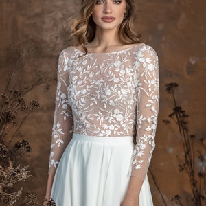 Floral lace bodysiut, Modern wedding dress, Two piece wedding dress, Mix&Match