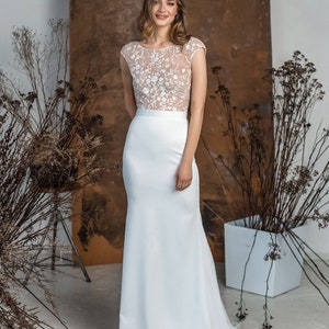 Helen wedding satin skirt, Modern wedding dress, Two piece wedding dress, Train