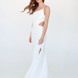 Nika gown, Modern minimalist wedding dress, Backless dress, Spaghetti Strap satin dress, Sleek silhouette bridal gown, Reception Dresses