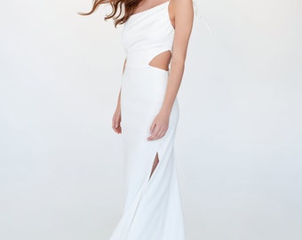 Nika gown, Modern minimalist wedding dress, Backless dress, Spaghetti Strap satin dress, Sleek silhouette bridal gown, Reception Dresses