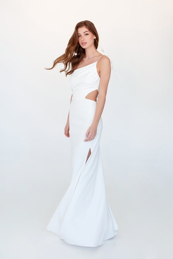 Nika Gown, Modern Minimalist Wedding Dress, Backless Dress, Spaghetti Strap  Satin Dress, Sleek Silhouette Bridal Gown, Reception Dresses - Etsy
