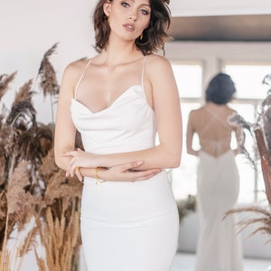 Olivia gown, Modern minimalist wedding dress, Backless dress, Spaghetti Strap satin dress, Sleek silhouette bridal gown