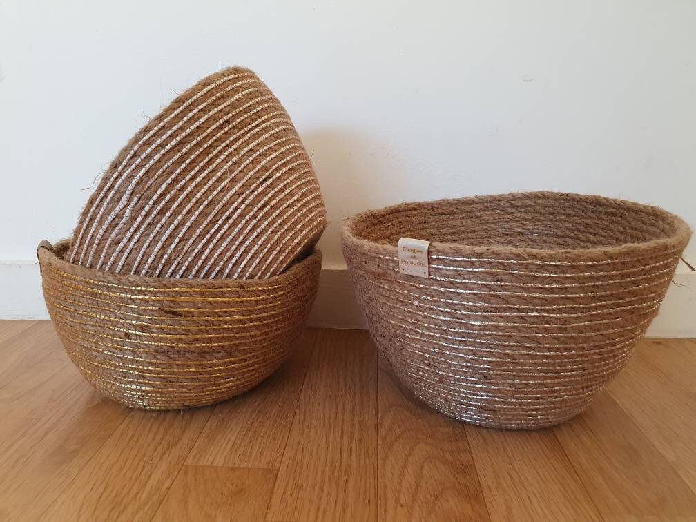 Petit Panier Panière en Corde de Jute Nature et Ficelle Papier 100% Homemade