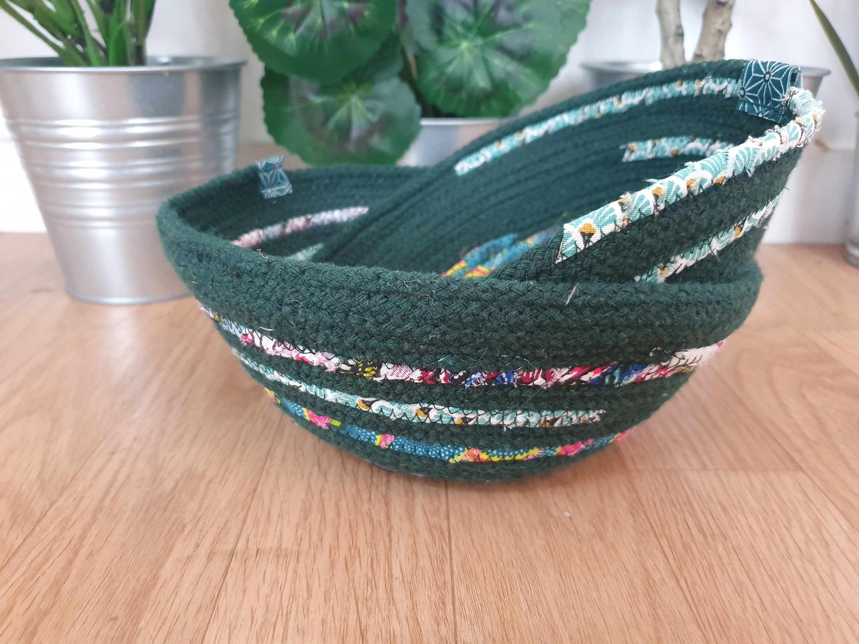 Lot de Petites Panières Vertes en Corde Coton et Tissu