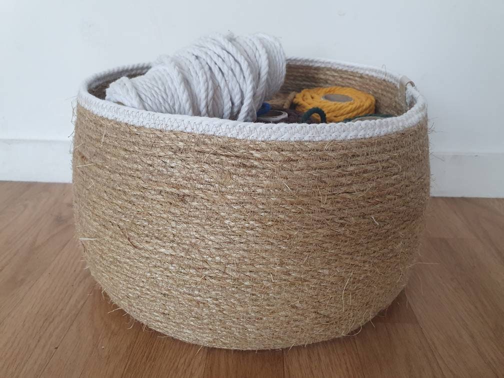 Grande Paniere en Corde de Sisal Naturelle et Liseré Couleur | Au Choix. Creation Originale. Fabrica