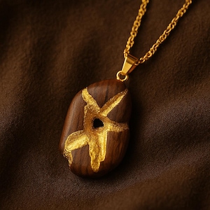 Golden Resilience – American Walnut Pendant with 24K Gold