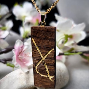 Unique Kintsugi Jewelry: Walnut Wood Pendant with Stunning 24k Gold Detail