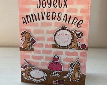 Seamstress Mouse Birthday Card