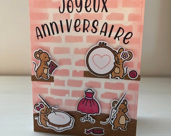 Carte anniversaire souris couturières