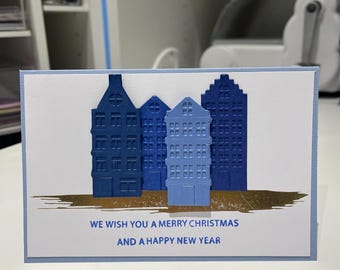 blue houses greeting card