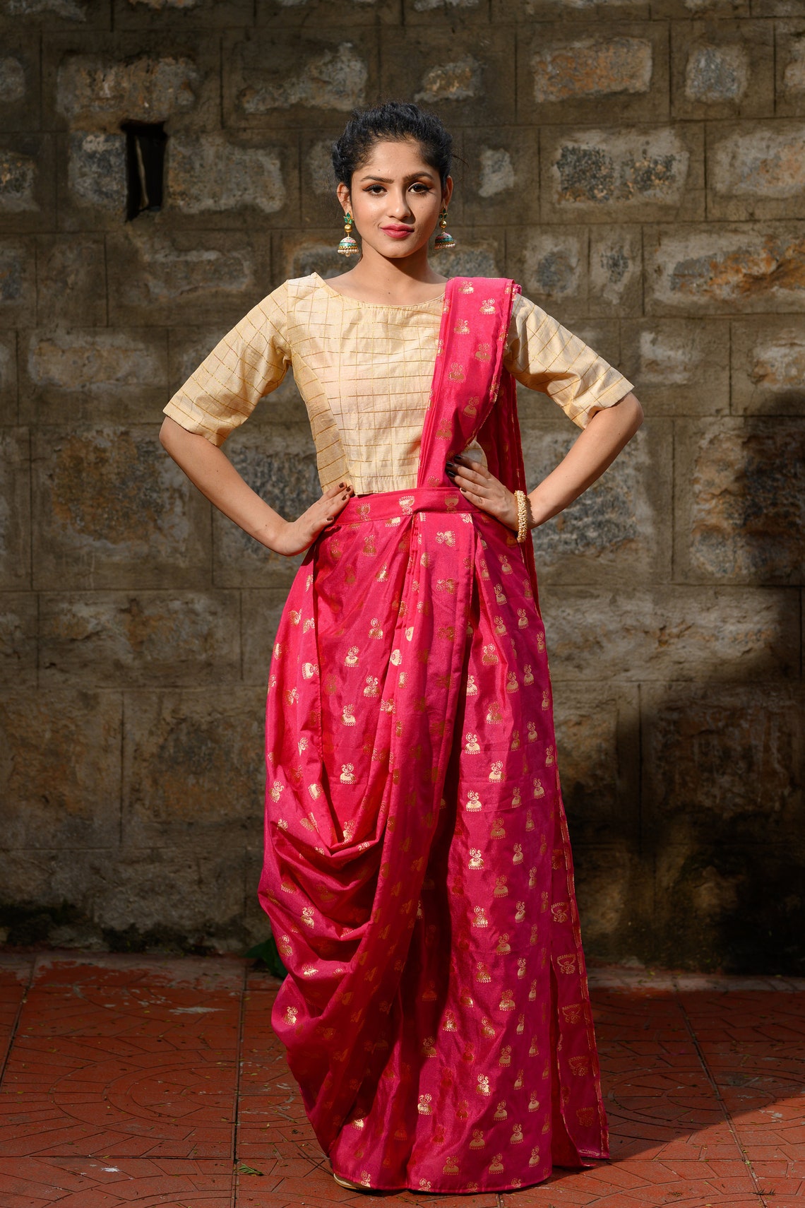 Pre Draped Silk Saree Etsy