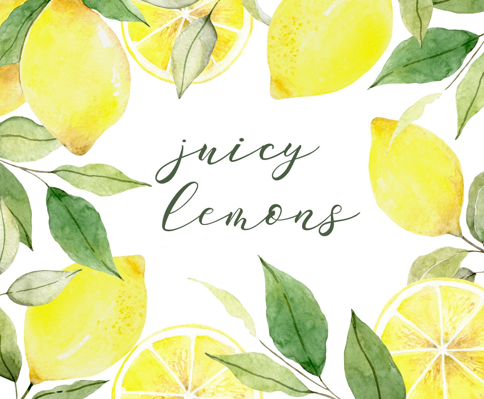 Watercolor Lemon Clip art. Hand painted Fruit Lemons PNG. Etsy